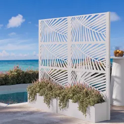 Separé doppio da giardino con fioriera in acciaio bianco 196x34x180 h cm e disegno tropicale - Kaira