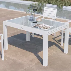 Tavolo da esterno allungabile 135/270x90 cm in alluminio bianco con top in vetro - Carioca