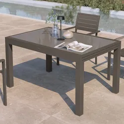 Tavolo da esterno allungabile 135/270x90 cm in alluminio tortora con top in vetro - Carioca