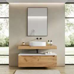 Mobile bagno sospeso 120 cm rovere gold con top bianco wedding e top scatolato rovere gold - Nesly