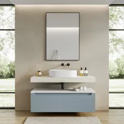 Mobile bagno sospeso 120 cm carta da zucchero con top bianco wedding e top scatolato rovere bianco - Nesly