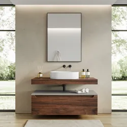 Mobile bagno sospeso 120 cm rovere deciso con top grigio seta e top scatolato rovere deciso - Nesly