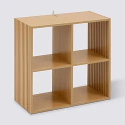Libreria 69x69h cm in legno naturale e cannettato con 4 vani - Kloser
