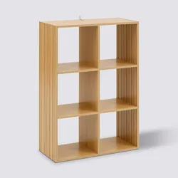 Libreria 69x102h cm in legno naturale e cannettato con 6 vani - Kloser