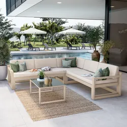 Set relax divano angolare in alluminio vaniglia con cuscini e tavolino - Carioca Lounge