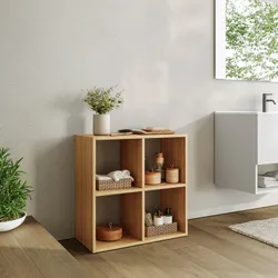Mobile multiuso 69x69h cm in legno naturale e cannettato con 4 vani - Kloser