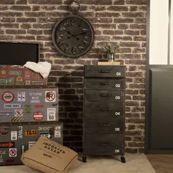 Cassettiera 52x97h cm in metallo nero con 6 cassetti numerati e ruote - Orlando