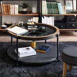 Tavolino rotondo 95 cm in metallo nero con top orologio a batterie - Manon