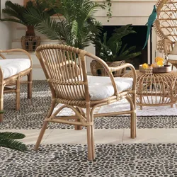 Poltrona in rattan naturale e cuscino in cotone bianco - Reca