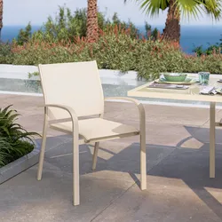 Sedia da esterno con braccioli rotondi in alluminio e textilene vaniglia - Carioca