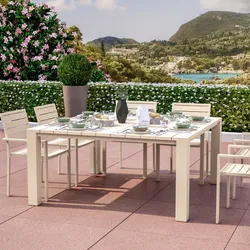 Tavolo da esterno 160x160 cm in alluminio vaniglia con top a doghe - Carioca