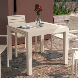 Tavolo da esterno allungabile 90/180x90 cm in alluminio vaniglia con top a doghe - Carioca