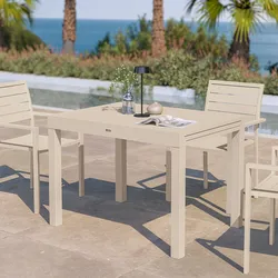 Tavolo da esterno allungabile 105/210x75 cm in alluminio vaniglia con top a doghe - Carioca