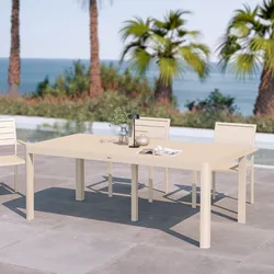 Tavolo da esterno allungabile 200/260/320x100 cm in alluminio vaniglia con top a doghe - Carioca