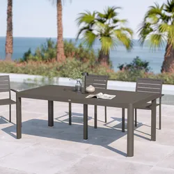 Tavolo da esterno allungabile 200/260/320x100 cm in alluminio tortora con top a doghe - Carioca