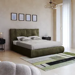 Letto matrimoniale 160x190 cm in tessuto verde scuro con contenitore - Ferdmis