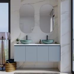 Mobile bagno sospeso con ante 140 cm carta da zucchero con top bianco wedding e specchio - Cuki