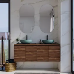 Mobile bagno sospeso con ante 140 cm con top rovere deciso e specchio - Cuki