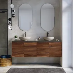 Mobile bagno sospeso con ante 160 cm rovere deciso con top grigio seta e specchio - Cuki