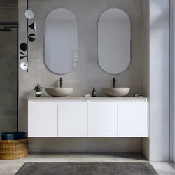 Mobile bagno sospeso con ante 160 cm bianco opaco con top grigio seta e specchio - Cuki