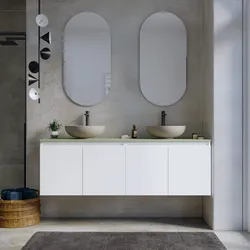 Mobile bagno sospeso con ante 160 cm bianco opaco con top verde ovatta e specchio - Cuki