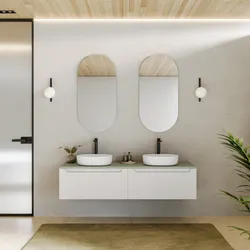 Mobile bagno sospeso 160 cm bianco opaco con top verde ovatta e specchio - Sleek
