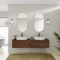 Mobile bagno sospeso 180 cm con top rovere deciso e specchio - Sleek