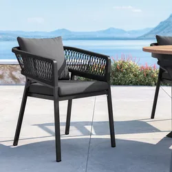 Sedia con braccioli in alluminio antracite e dettagli in corda antracite con cuscini- Clerc