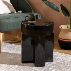 Tavolino rotondo 34 cm in ceramica nero lucido - Criz