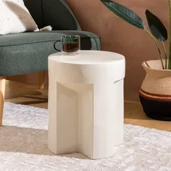 Tavolino rotondo 34 cm in ceramica beige lucido - Criz