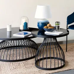 Tavolino rotondo 55 cm in metallo e top in vetro temperato nero - Atacama