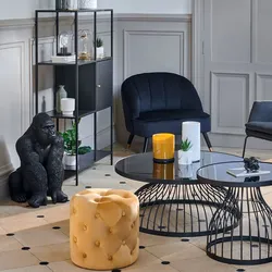 Tavolino rotondo 90 cm in metallo e top in vetro temperato nero - Atacama