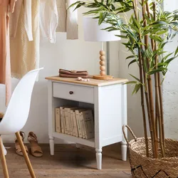 Comodino 45x60h cm in legno bianco e naturale con 1 cassetto - Avenue