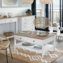 Tavolino contenitore 110x60 cm in legno bianco e naturale con 2 cassetti - Avenue