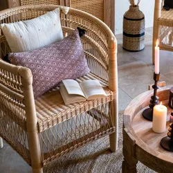 Poltrona in rattan naturale con gambe in mogano - Giordania