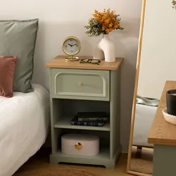 Comodino 45x67h cm in legno verde e naturale con 1 cassetto soft close - Charlotte