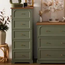 Cassettiera 45x113h cm in legno verde e naturale con 5 cassetti soft close - Charlotte