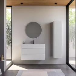 Mobile bagno sospeso 100 cm bianco opaco cannettato con lavabo integrato e specchio - Gaia