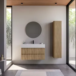 Mobile bagno sospeso 100 cm rovere acero cannettato con lavabo integrato e specchio - Gaia