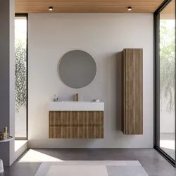 Mobile bagno sospeso 100 cm rovere america cannettato con lavabo integrato e specchio - Gaia