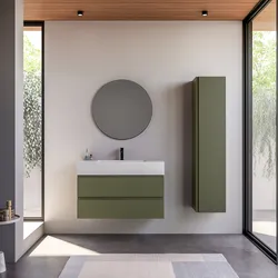 Mobile bagno sospeso 100 cm verde nordico cannettato con lavabo integrato e specchio - Gaia