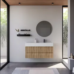 Mobile bagno sospeso 120 cm rovere acero cannettato con lavabo dx integrato e specchio - Gaia