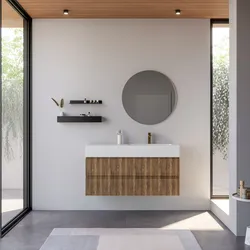 Mobile bagno sospeso 120 cm rovere america cannettato con lavabo dx integrato e specchio - Gaia