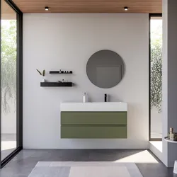 Mobile bagno sospeso 120 cm verde nordico cannettato con lavabo dx integrato e specchio - Gaia
