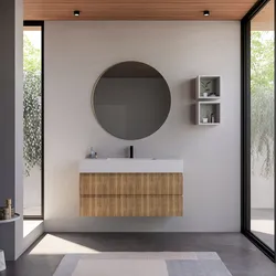 Mobile bagno sospeso 120 cm rovere acero cannettato con lavabo integrato e specchio - Gaia