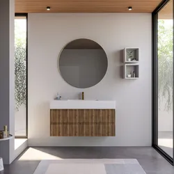 Mobile bagno sospeso 120 cm rovere america cannettato con lavabo integrato e specchio - Gaia