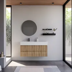 Mobile bagno sospeso 120 cm rovere acero cannettato con lavabo sx integrato e specchio - Gaia