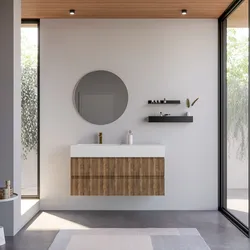 Mobile bagno sospeso 120 cm rovere america cannettato con lavabo sx integrato e specchio - Gaia