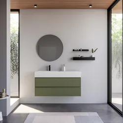 Mobile bagno sospeso 120 cm verde nordico cannettato con lavabo sx integrato e specchio - Gaia
