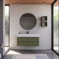 Mobile bagno sospeso 120 cm verde nordico cannettato con lavabo integrato e specchio - Gaia